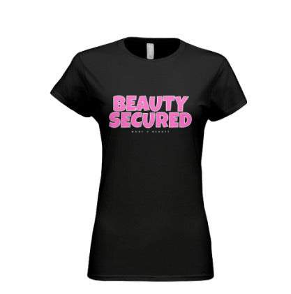 Pink Logo Beauty Secured Black T-Shirt
